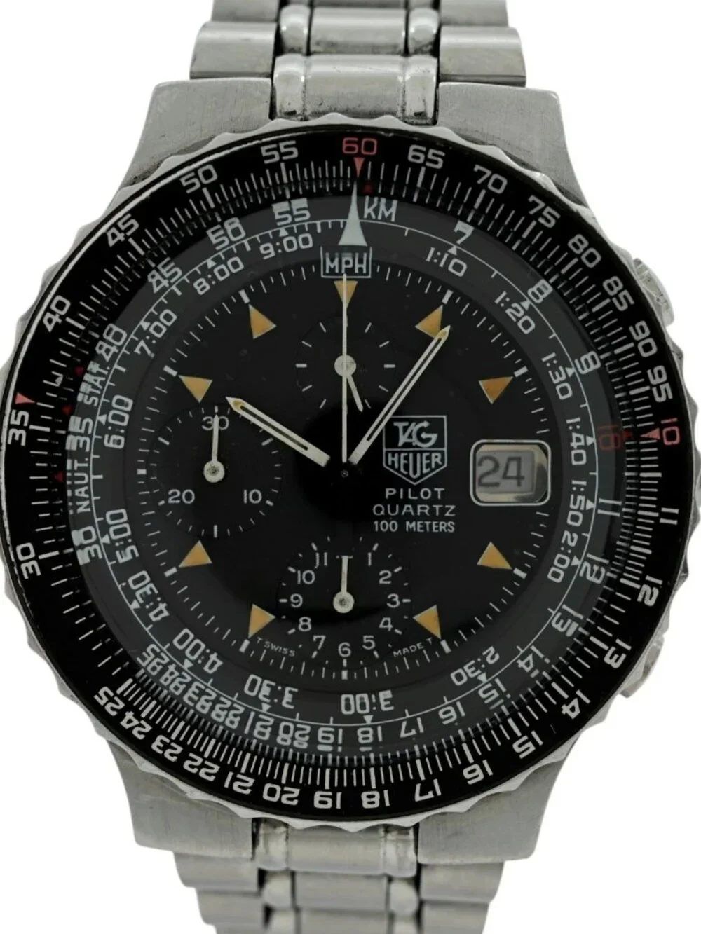 Tag Heuer 43mm Men's Vintage Pilot Black Dial SS Aviation Watch Ref: 230.206!
